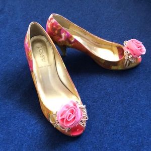 JCrew Floral Peep Toe Heels